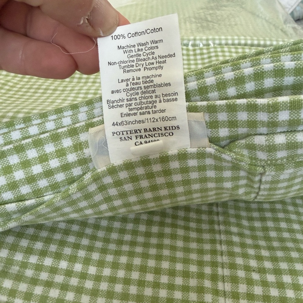 Pottery Barn Kids Green Gingham Cotton Curtain panels total of (6) six :44”x63”